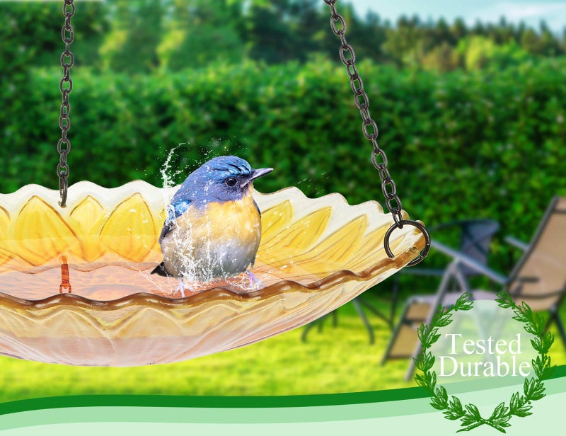 MUMTOP Hanging Bird Bath Outdoor, Sunflower Glass BirdBaths & Birdfeeder with Water Ripple Rim 11 Inch for Garden Yard Patio Decor - Image 4